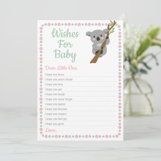 Koala Beer wenst Baby shower roze meisje Kaart (Staand voorkant)