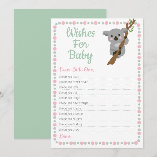 Koala Beer wenst Baby shower roze meisje Kaart (Voorkant / Achterkant)