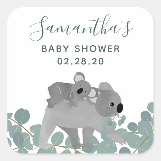 Koala Beren Baby shower Vierkante Sticker (Voorkant)
