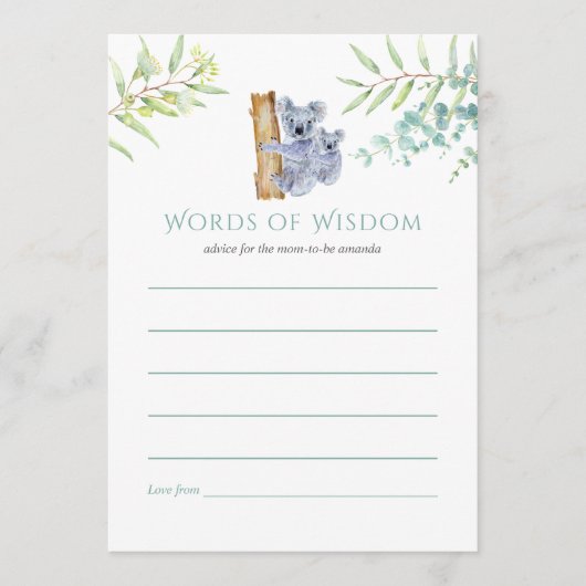 Koala Beren Eucalyptus laat Baby shower advies ach (Voorkant)