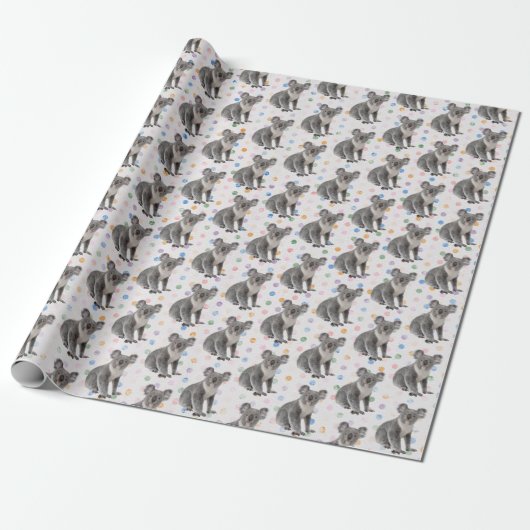 Koala Beren op Polka Dots Cadeaupapier (Uitgerold)