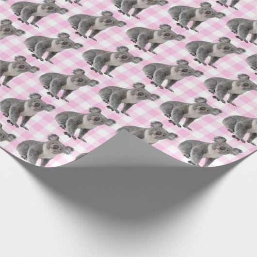 Koala-Beren op Roze Gingham Cadeaupapier (Hoek)