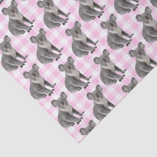 Koala-Beren op Roze Gingham Tissuepapier (Detail)