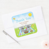 Koala Beren Picnic Birthday Blue Gingham Hartelijk Vierkante Sticker (Envelop)