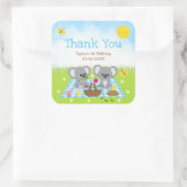 Koala Beren Picnic Birthday Blue Gingham Hartelijk Vierkante Sticker (Tas)