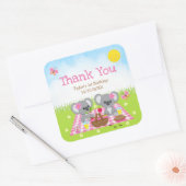Koala Beren Picnic Birthday Pink Gingham Hartelijk Vierkante Sticker (Envelop)