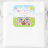 Koala Beren Picnic Birthday Pink Gingham Hartelijk Vierkante Sticker (Tas)