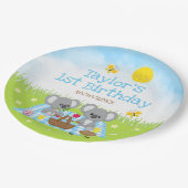 Koala Beren Picnic Blue Gingham Birthday Party Papieren Bordje (Gekanteld)