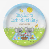 Koala Beren Picnic Blue Gingham Birthday Party Papieren Bordje (Voorkant)