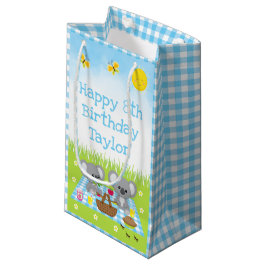 Koala Beren Picnic Blue Gingham Happy Birthday Klein Cadeauzakje