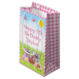 Koala Beren Picnic Pink Gingham Happy Birthday Klein Cadeauzakje