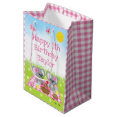 Koala Beren Picnic Pink Gingham Happy Birthday Medium Cadeauzakje (Voorkant Gekanteld)