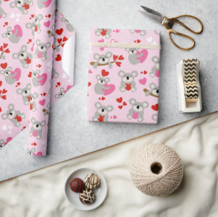 Koala Beren Valentijnsdag Rood Roze Harten Cadeaupapier