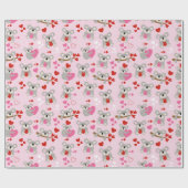 Koala Beren Valentijnsdag Rood Roze Harten Cadeaupapier (Vlak)