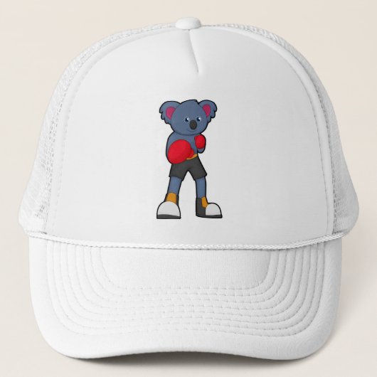 Koala bij boksen met boks handschoenen trucker pet (Voorkant)