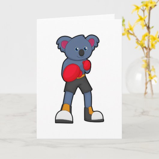 Koala bij Boxing met Boxing-handschoenen Kaart (Gele Bloem)