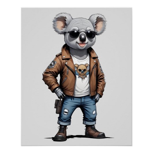 Koala Biker Rebel Leather Jacket Cool Style Urban Perfect Poster (Voorkant)