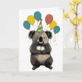 Koala Birthday Card – Cute Party Animal Kaart (Gele Bloem)