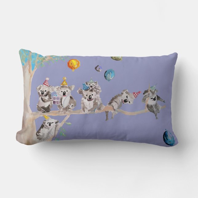 Koala Birthday Cute Koalas Childs Paarse Cushion Kussen (Voorkant)