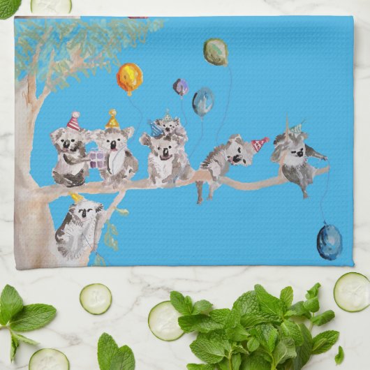 Koala Birthday Party Koalas Cute Blue Tea Towel Theedoek (Gevouwen)