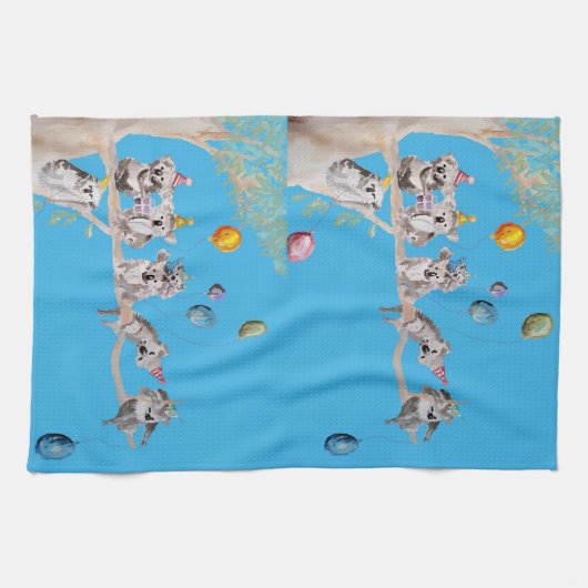 Koala Birthday Party Koalas Cute Blue Tea Towel Theedoek (Horizontaal)