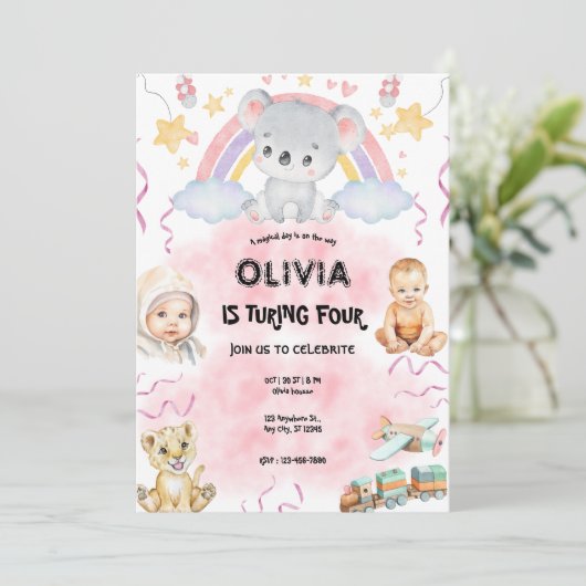 Koala Birthday pink Kaart (Staand voorkant)
