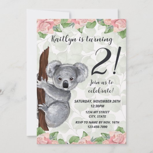 Koala Birthday Uitnodiging (Voorkant)
