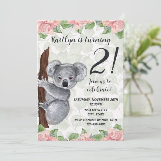 Koala Birthday Uitnodiging (Staand voorkant)