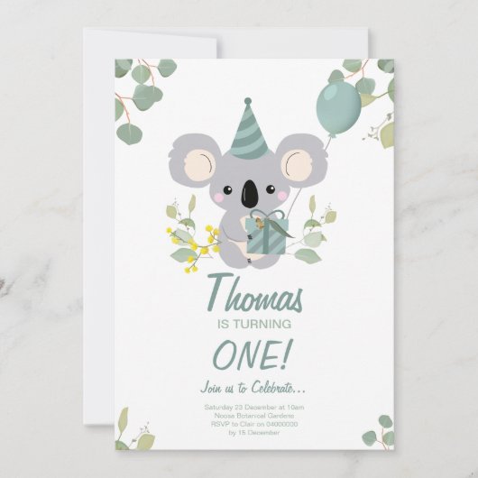 Koala Birthday Uitnodiging (Voorkant)