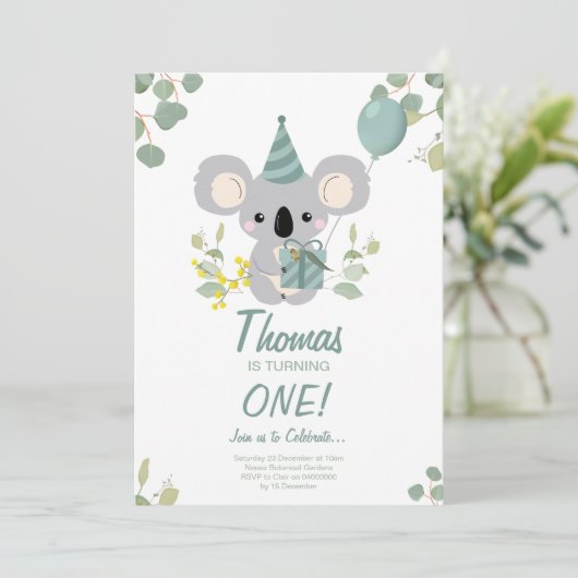 Koala Birthday Uitnodiging (Staand voorkant)