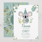 Koala Birthday Uitnodiging (Voorkant / Achterkant)