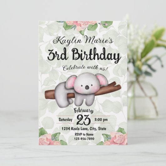 Koala Birthday Uitnodiging (Staand voorkant)