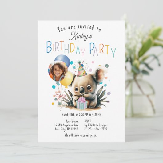 Koala Birthday Uitnodiging (Staand voorkant)