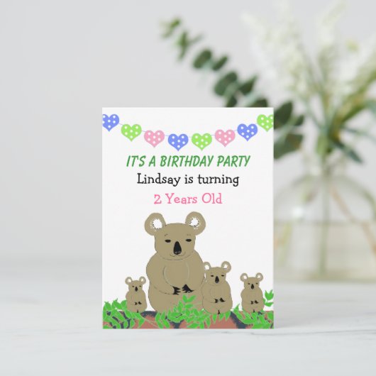 Koala Birthday Uitnodiging (Staand voorkant)