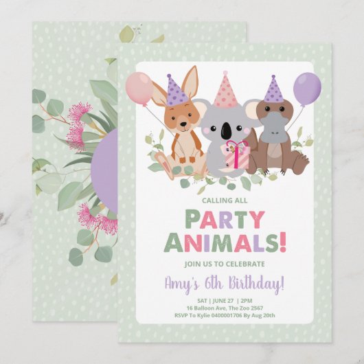 Koala Birthday Uitnodiging (Voorkant / Achterkant)