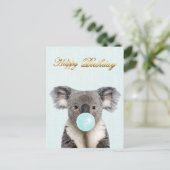 Koala Blaast Blauwe Bubble Gum Briefkaart (Staand voorkant)