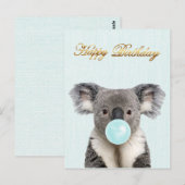 Koala Blaast Blauwe Bubble Gum Briefkaart (Voorkant / Achterkant)