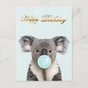 Koala Blaast Blauwe Bubble Gum    Briefkaart