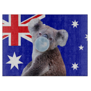 Koala Blaast Blauwe Kauwgom Australische Vlag Snijplank