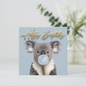 Koala Blaast Blauwe Kauwgom Bubbel Kaart (Staand voorkant)