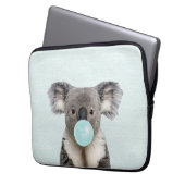 Koala Blaast Blauwe Kauwgom Bubbel Laptop Sleeve (Voorkant Links)