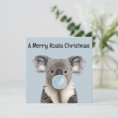 Koala Blaast een Blauwe Bubble Gum Kerst Groet Kaart (Staand voorkant)