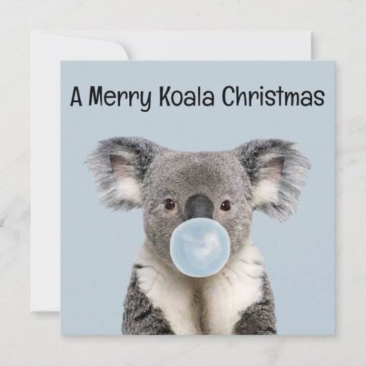 Koala Blaast een Blauwe Bubble Gum Kerst Groet Kaart (Voorkant)
