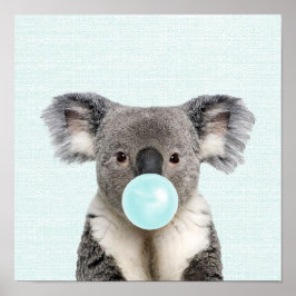 Koala Blaast een Blauwe Bubble Gum Poster