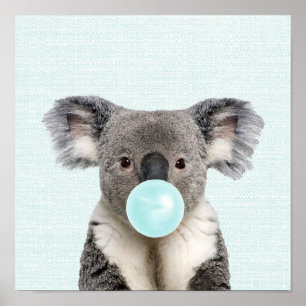 Koala Blaast een Blauwe Bubble Gum Poster