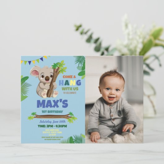 Koala Blauw Feest Verjaardag Leuke Foto Kaart (Staand voorkant)
