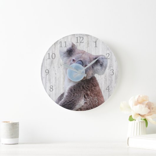 Koala Blazen Blauw Bubble Gum Hout Textuur Grote Klok (Huis)