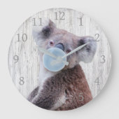 Koala Blazen Blauw Bubble Gum Hout Textuur Grote Klok (Voorkant)
