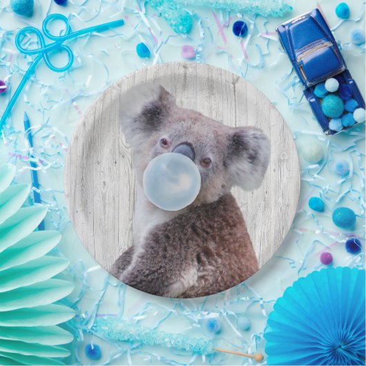 Koala Blazen Blauw Bubble Gum Hout Textuur Papieren Bordje (Feest)