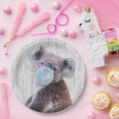 Koala Blazen Blauw Bubble Gum Hout Textuur Papieren Bordje (Feest)